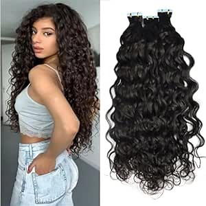 Water Wave Tape in Hair Extensions Remy Human Hair 28inch 100g 40pcs Natural Wavy Curly Tape in Hair Extensions Human Hair Wet& Wavy Tape in Hair Extensions