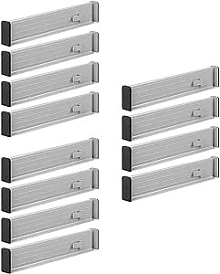 mDesign Expandable Dresser Drawer Divider with Foam Ends, Drawer Divider Locks in Place, Separators for Clothing and Accessories in Closet or Dresser Drawer, Ligne Collection, 12 Pack, Gray/Black