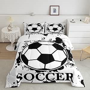 Feelyou Soccer Comforter Set Tie Dye Bedding Set for Kids Boys Girls Teens Room Decor Black White Comforter Full Size Sports Games Quilt Set 3Pcs