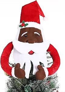Santa Christmas Tree Topper Santa African American Tree Topper Black Cute Santa Claus Christmas Decorations Christmas Tree Ornaments for Home Decor Merry Xmas