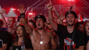 Croatian right-wing singer Marko Perkovic and fans perform pro-Nazi salute at massive concert