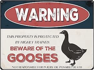 Gerite Beware of Goose Sign for Outdoor Fence 8x12inch, Geeses Warning Metal Signs for Rural Ranches, Livestock Farms, Houses Wall Hanging Decoration