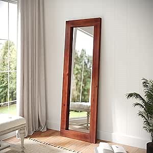 Flash Furniture Graham Wood Frame Full Length Mirror, Wall Mounted or Wall Leaning, Rustic Solid Wood Frame, 22x65, Dark Brown