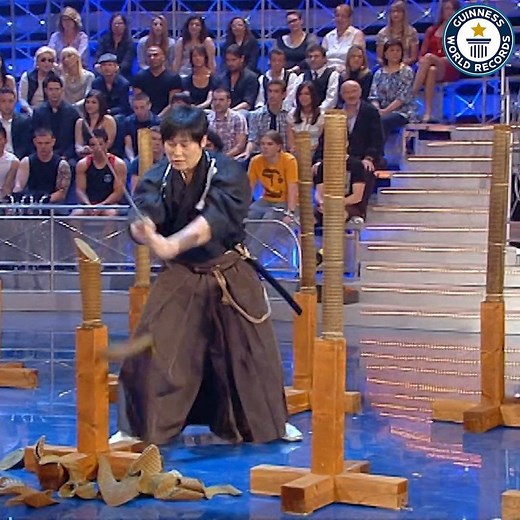 Katana blade master Isao Machii from Japan slices his way into the record books ⚔️ | Guinness World Records