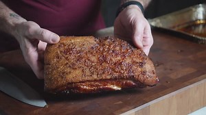 Mess-free crispy pork belly cooked on pellet grill