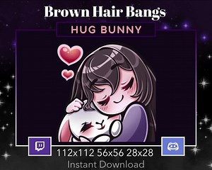 Chibi Girl Hug Bunny Haustier Emote, Twitch, Discord, Stream, Braune Haare, Braune Augen, Pony, Kawaii, Egirl, Gamer, Custom, Adorable, Slay, Uwu - Etsy.de