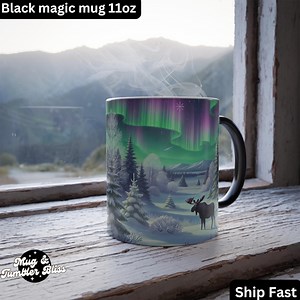 Moose Northern Lights Mug: Winter Forest Landscape, Nature Lover Gift - Etsy