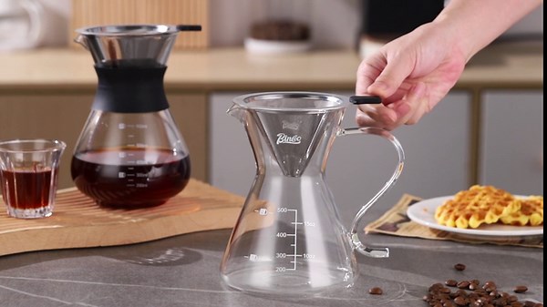 Bincoo Pour Over Coffee Maker Set - 600ML Portable Drip Coffee Pot with Stainless Steel Filter, Glass Coffee Carafe Set Coffee Server Set with Scale Line