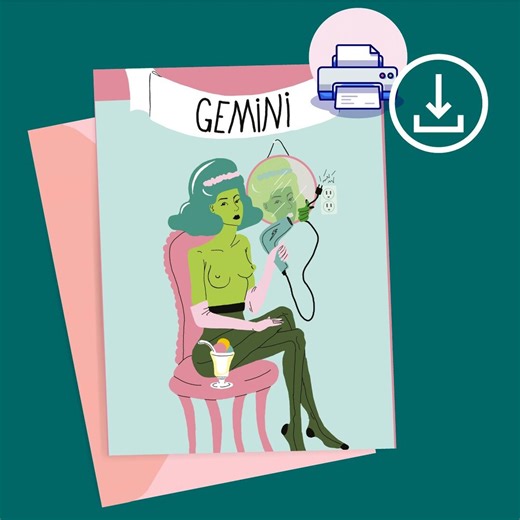 Gemini Zodiac Printable Card – Duality Woman Mirror Illustration – Astrology Digital Card – Gemini Gift - Etsy