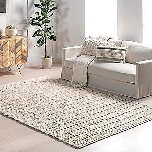 nuLOOM Ariana Brick Pattern Wool Blend Area Rug, 6x9, Ivory