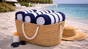 Superior Oversized Cotton Beach Towel Set of 6, Absorbent Towels for Bathroom, Beach, Pool, Swim, Adults, Kids, Vacation, Travel, Bath Sheet, Quick Dry Basics, Trip Essentials, Striped Decor, Taupe
