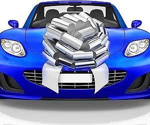 Mata1-USA - Huge Car Bow - Silver, 18 Inch - Big Gift Wrapping Bow for Large Gift Decoration - Giant Size for Indoor & Outdoor Use - 20 Loops & 4 Stickers