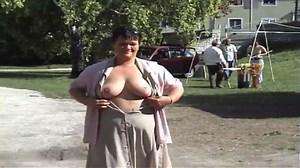 fat exhibitionist expose her huge cunt in public