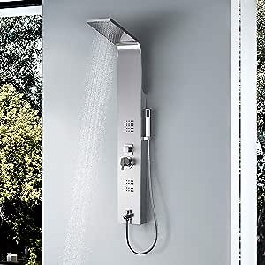 Vantory Shower Panel Tower Massage System Column Head SUS #304 Stainless Steel Multi-Function with Rainfall Waterfall Body Jets,Tub Spout, Brushed Nickel
