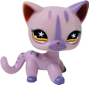 Arkindy Rare Old LPS Toy Purple Cat Stat Eyes Kitty Kitten Mini Pet Shop Cute Animal Action Figures Bobble Head Toy Gift for Kids Boy Girl