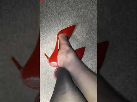 High heel shoeplay in the office with pantyhose showing feet