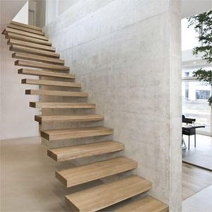 [Hot Item] Indoor Architecture Natural Wood Open Riser Floating Stairs Ladders for Residential Use