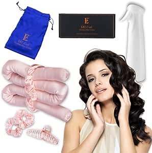 100% Silk Heatless Hair Curler – Set of Heatless Curling Rod Headband, Scrunchies, Hair Clip, Satin Pouch & Mist Sprayer for Heatless Curls. 100% Mulberry Silk Hair Rollers – Hair Curlers to Sleep In