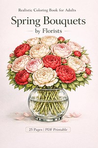 Realistic Coloring Book for Adults – 25 Pages | Spring Bouquets by Florists | Printable PDF - Etsy