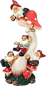 Garden Gnome Statue - Gnome Garden Mushroom Madness Statue - Gnome House - Fairy Garden - Birdhouse
