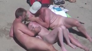beautiful bitch by his husband and strangers at beach