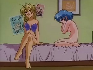Two anime girls are horny and play with a vibrator in the