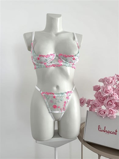 Lace Open Cupless Plus Size Bra, Quarter Cup Shelf Design With Extra Support, Crotchless Panties - Etsy