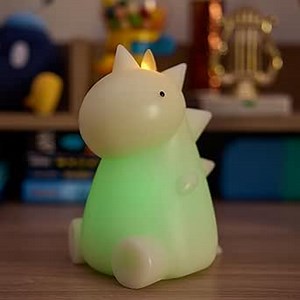 Luminara Flameless Dinosaur Figural Color Changing LED Candle, 5.7" x 6.7", Real Wax Moving Flame Battery Operated w/ 18 Button Remote, Unscented Safe