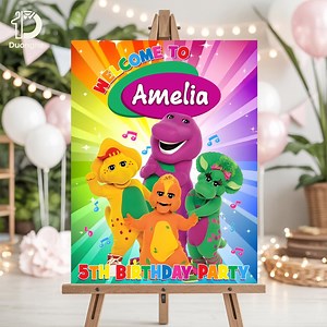 Personalized Barney Birthday Banner: Custom Purple Dinosaur Party Decor - Etsy