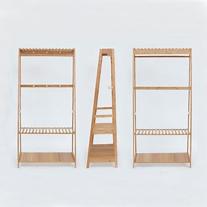 [Hot Item] Natural Color Bamboo Clothes Laundry Rack with Lower Shoe Shelf for Extra Storage Space Garment Stand