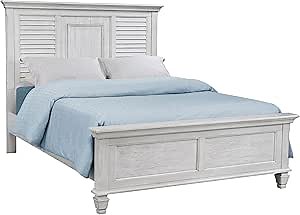 Coaster Home Furnishings - Franco - Wood - Queen Panel Bed with Wire Brushed Finish, Turned Legs, and Paneled Headboard - Bedroom - Distressed White - 205331Q