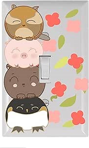 Kawaii Animal Kids Room Decor Light Switch Cover Plate Girls Room, Decorative Wall Accent for Baby Nursery, Teen Toddler Bedroom Bathroom Playroom (Kawaii Animal)