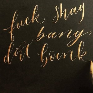 Well, here’s my contribution to this holiday 😂Tag someone who appreciates a more direct take on Valentine’s Day 🍆😉 — Btw, there are like 50,000 words that mean “to have sex” - why we need so many? Whatever you call it, I hope you get some today! 😜 (Self love counts too 🥰) — Nib: Nikko G Ink: Dr Ph Martins Iridescent Paper: Charcoal Gray cardstock | Crooked Calligraphy