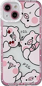 Caseative Cute Cartoon Pig Clear Soft iPhone Case (White,iPhone 13)