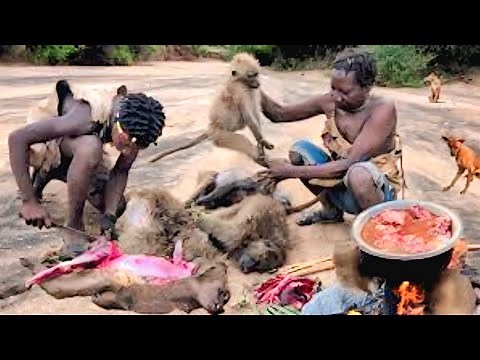 Thrilling Baboon MONKEY Hunt With HADZABE Tribe | African Tribes Survival Secrets