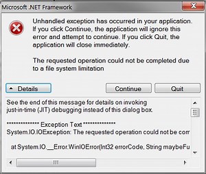 Microsoft Net Framework Unhandled Exception Has Occurred