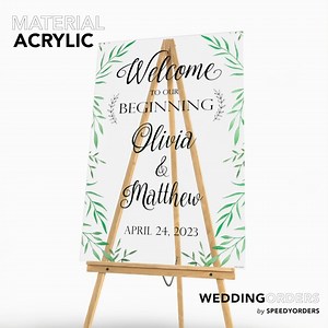 SPEEDYORDERS Floral Wedding Sign, Welcome to Our Beginning, Welcome Wedding Sign, Wedding Reception Banner, Custom Wedding Names Poster, Handmade Party Supply Poster Print