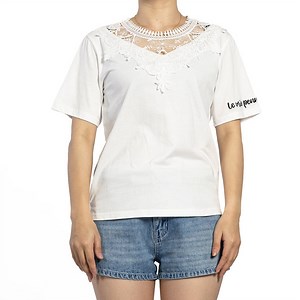 [Hot Item] Custom Lace V-Neck Letter Logo Printing Short Sleeve Blouses Women White T-Shirt