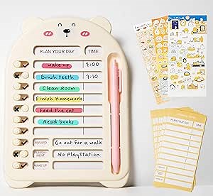 Upgraded My Chores Checklist Task Board for Kids - Habit Tracker or Daily and Weekly Planner, Chore Chart for kids and adults with +200 cute stickers, to do List Memo Board (B-White)