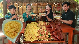 Fun time cooking sausage grilling and sausage stir fry cooking recipe | Cooking With Sros