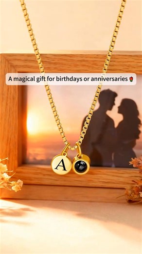 Engraved Initial Photo Projection Necklace 🌙 A romantic personalized gift for birthdays or anniversaries 🎁 kesefs.com/H5-103094 #AnniversaryGift #PhotoNecklace #PersonalizedGift #ForHer #LoveJewelry | Kesefs