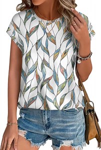 TEMOFON Blouses for Women Summer Short Sleeve Womens Tops Dressy Casual Shirts Cap Sleeve T Shirts with Curved Hem