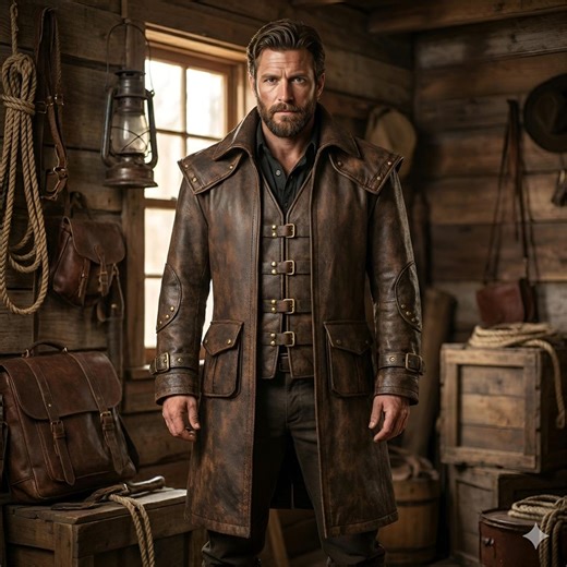 Distressed Leather Pirate Coat | Gothic Highwayman Trench | Men's Cowhide Frock Coat | Rugged Steampunk Outlaw Jacket - Etsy