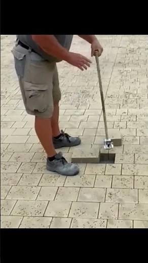 Laying process of sidewalk bricks with creative tools