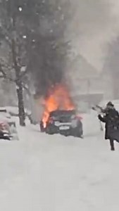 ERIE COUNTY ACTION: this vehicle in Buffalo on Butler Avenue caught fire earlier on Monday, January 17th, 2022, attempting to drive their vehicle out of the snow. 📹 Camyron Rossy | Niagara Action