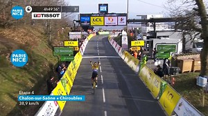 🚴🏻‍♂️ 🇸🇮 Primoz Roglic storms to the win in Chiroubles and takes the Yellow Jersey. 💛 🎥 Relive the 4th stage. #ParisNice | Paris-Nice