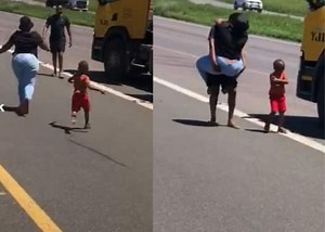 EISH WENA: Little boy sulked after his mom outran him to reach his dad's arms [viral video]