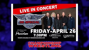 38 Special is coming to Crossroads Arena in Corinth, MS - Friday, April 26th with special guests PROWLER. ‪Tix on sale now:‬ CrossroadsArena.com ‬ | Memphis Wrestling