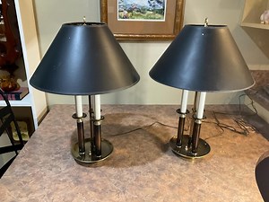 3 Columned Candlestick Table Lamp With Black Paper Shade, Vintage - Etsy