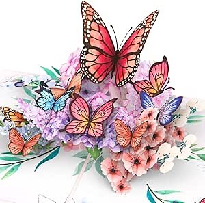 Pop Up Card Butterflies and Flowers - 3D Butterfly Card for Wife, Girlfriend & Mother